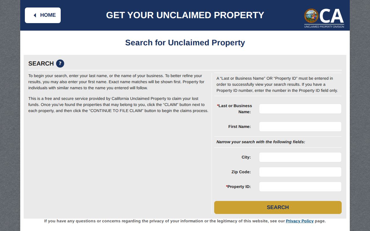 Kern County people search California unclaimed property form