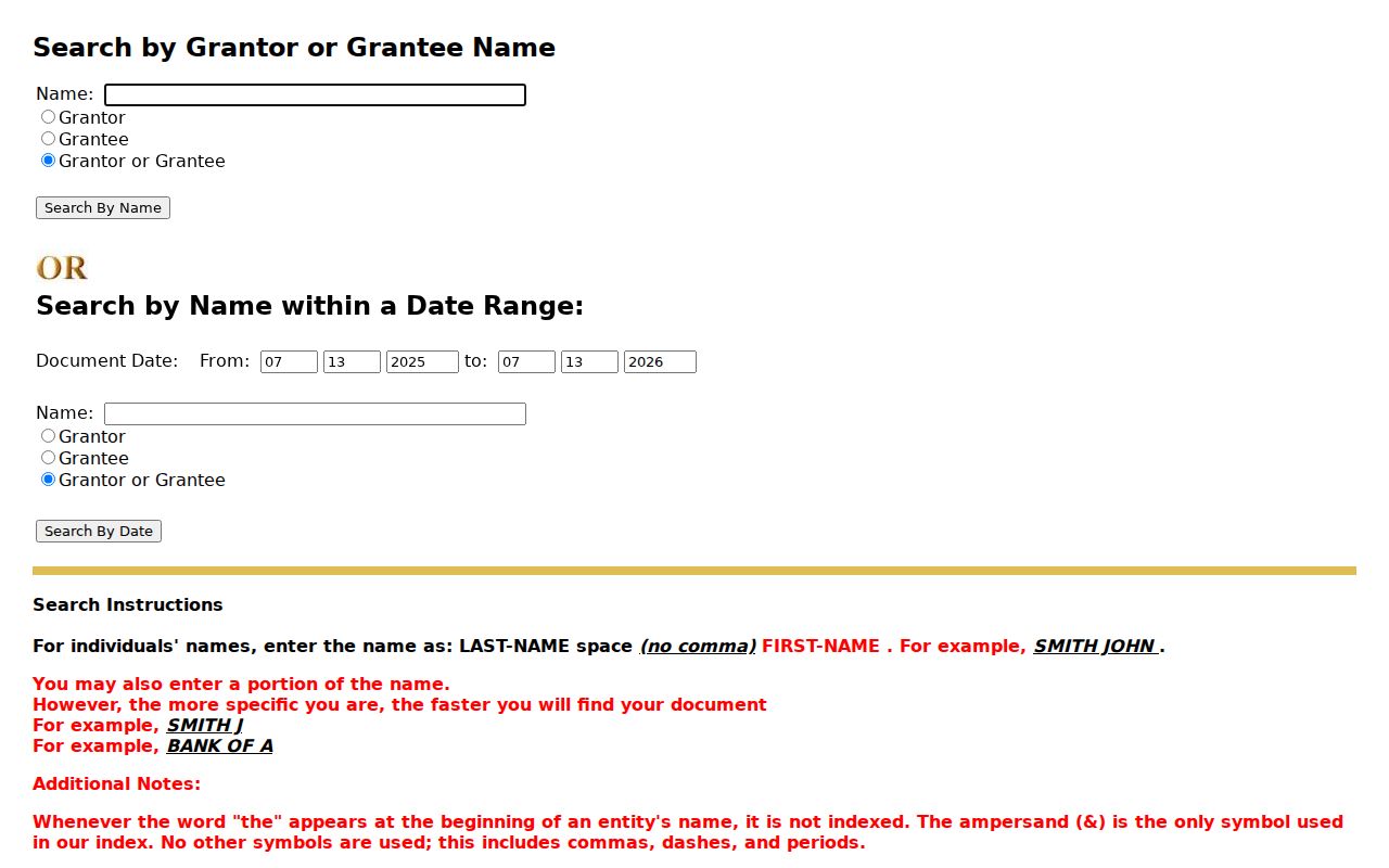 Kern County people search grantor and grantee name fields
