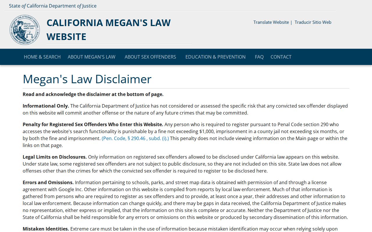 Kern County people directories California Megan's Law search entry