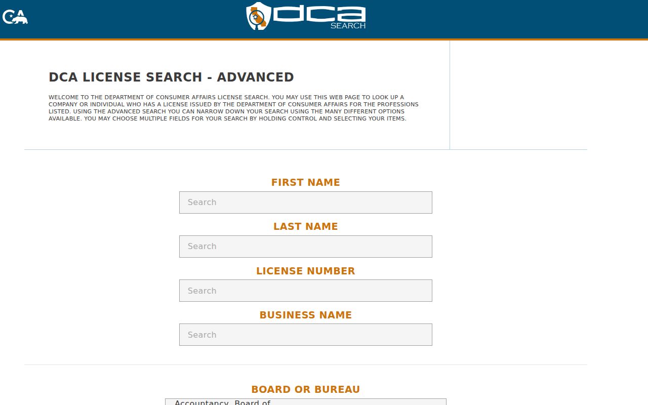 Kern County public records search through California professional licenses