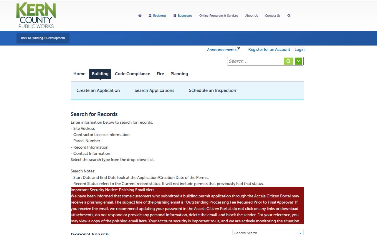 Kern County public records building and permit search
