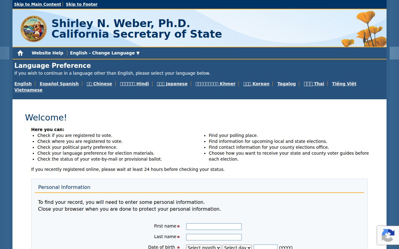 Kern County voter records My Voter Status lookup